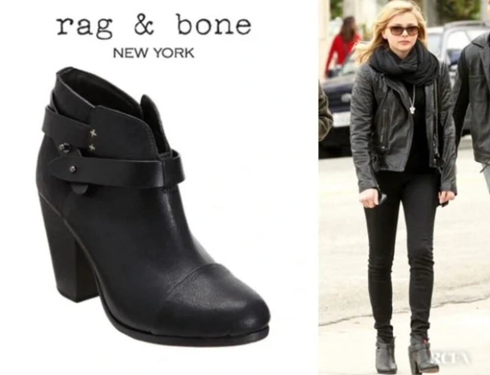 Rag & Bone Harrow Ankle Booties 6 36 Black Leather Boot Western Boho Moto Buckle